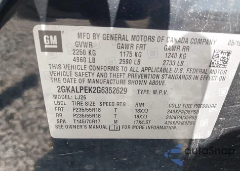 2016 GMC Terrain Slt from USA, damaged, VIN 2GKALPEK2G6352629
